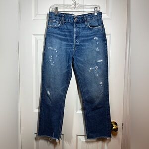 AGOLDE Riley High Rise Straight Crop Raw Hem Button fly Jeans Size 30